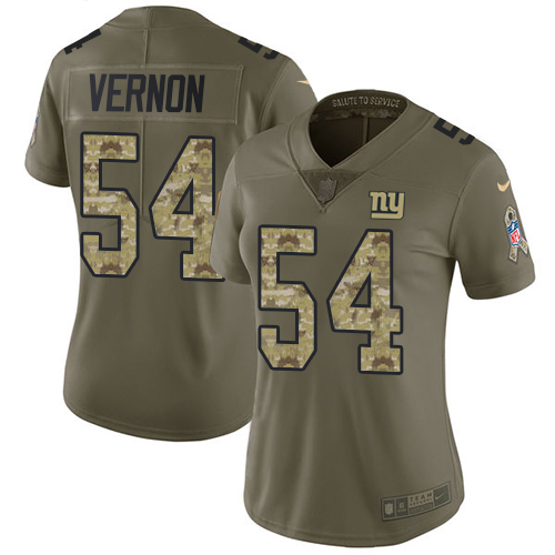 Nike Giants #54 Olivier Vernon Olive/Camo Women's Stitched NFL Limited Salute to Service Jersey